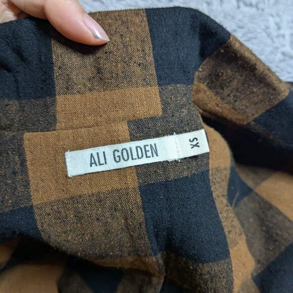 Ali Golden Brown Jacket Notch Silk Jacket Copper Plaid Size XS - Picture 6 of 9